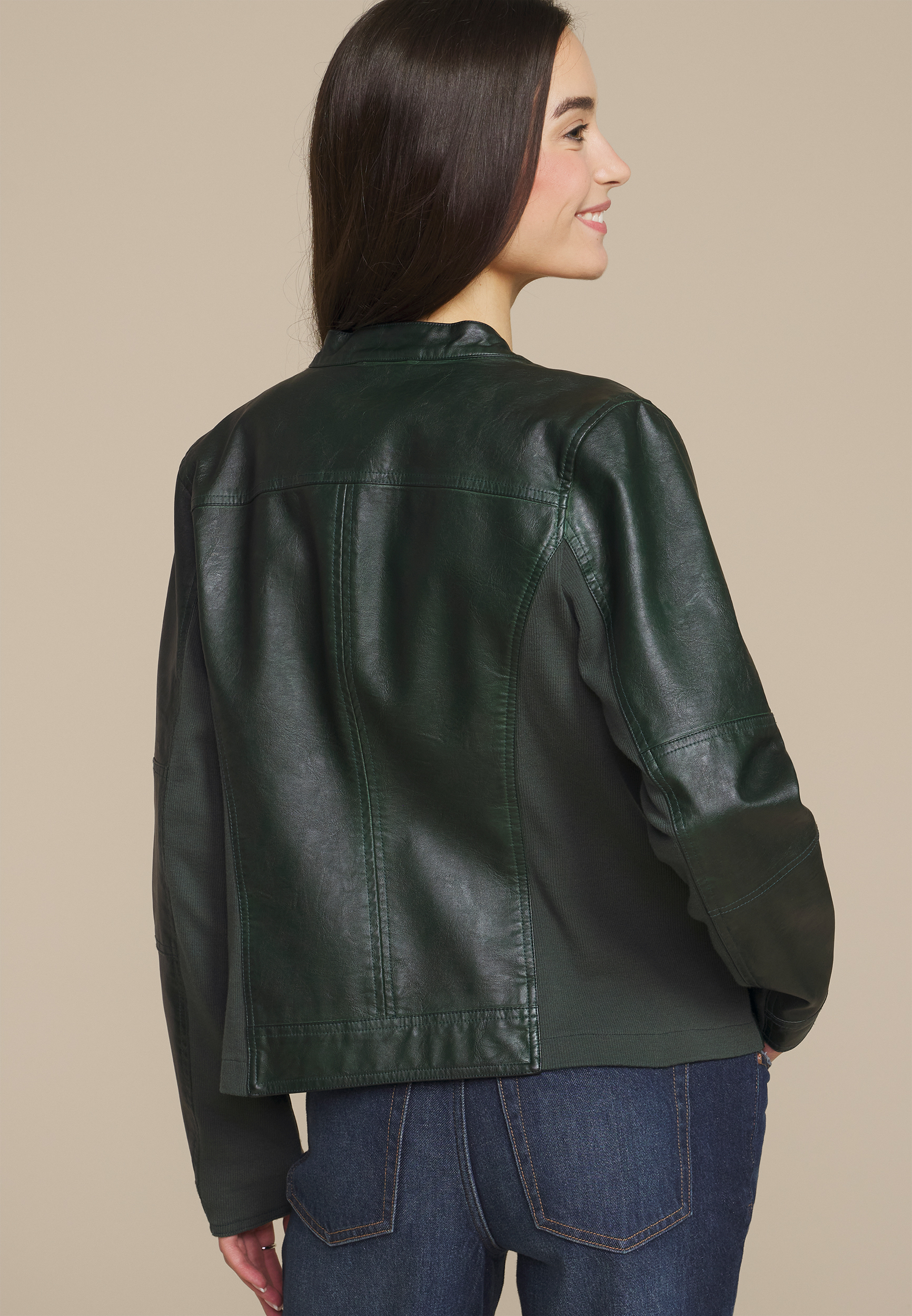 Faux Leather Trucker Jacket, , small