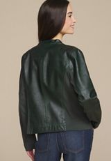 Faux Leather Trucker Jacket, MYRTL GREEN, small