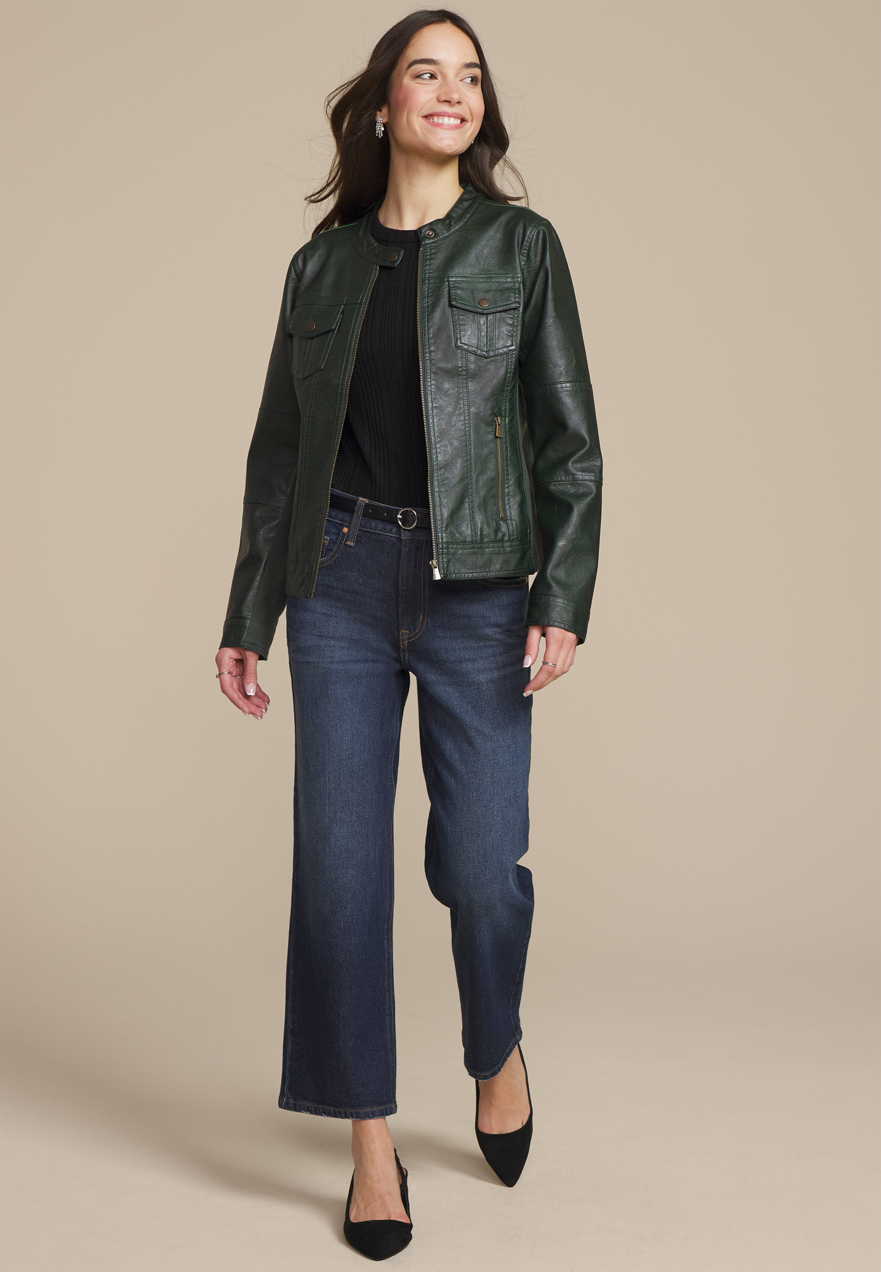 Faux Leather Trucker Jacket, , small