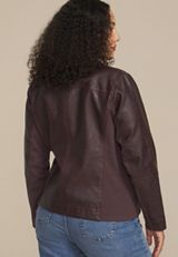 Plus Size Faux Leather Trucker Jacket, BORDEAUX WINE, small