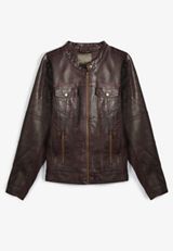 Plus Size Faux Leather Trucker Jacket, BORDEAUX WINE, small
