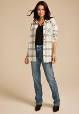 Cabin Plaid Boyfriend Tunic Button Down Shirt, C2867, small