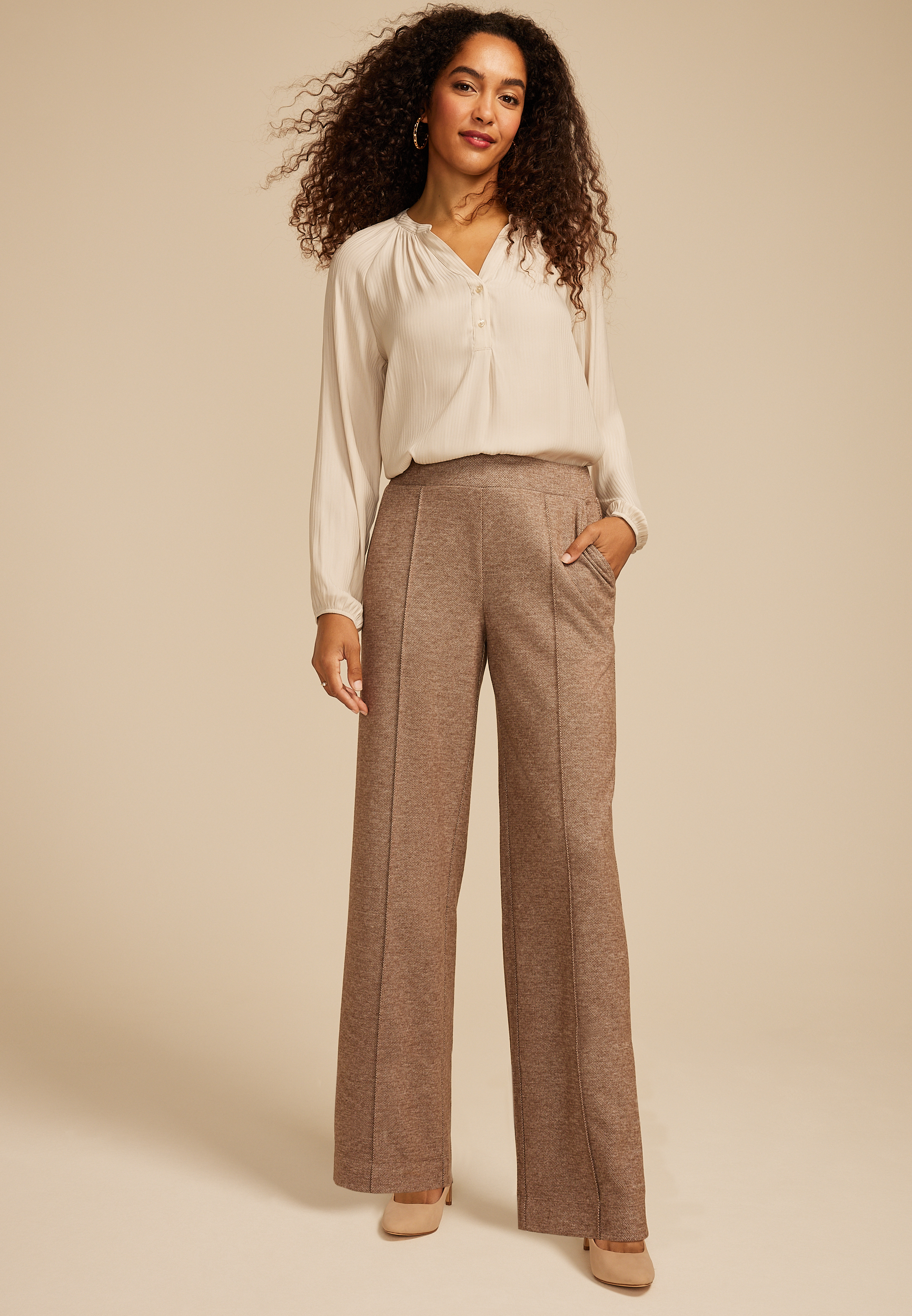 Tweed Knit High Rise Wide Leg Pant | maurices