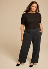 Plus Size Herringbone Knit High Rise Wide Leg Pant, C1770, small