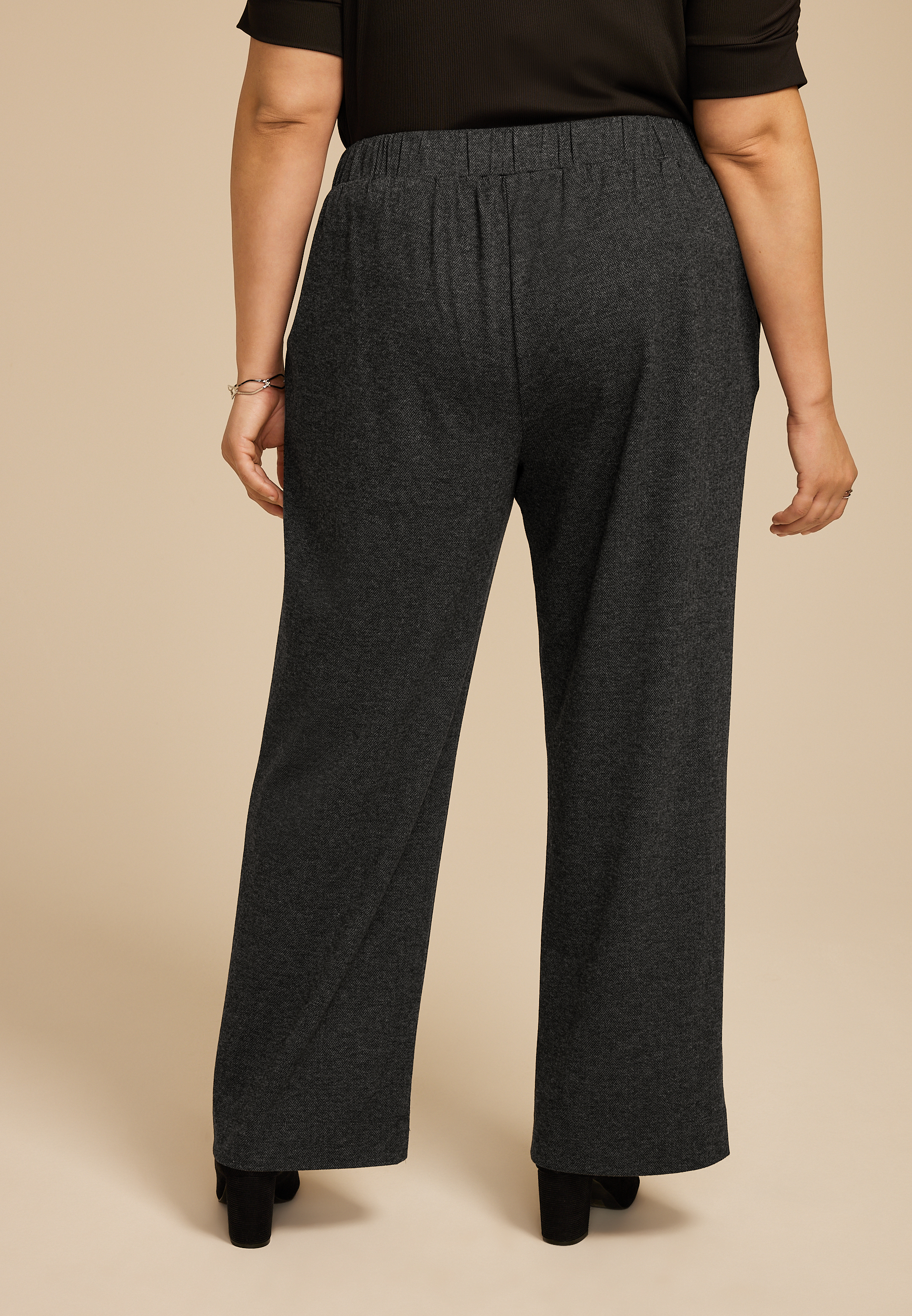 Plus Size Herringbone Knit High Rise Wide Leg Pant, C1770, large