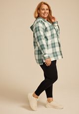 Plus Size Plaid Hooded Boyfriend Button Down Shirt, C8125, small