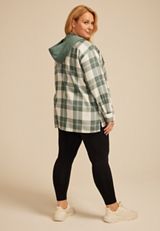 Plus Size Plaid Hooded Boyfriend Button Down Shirt, C8125, small