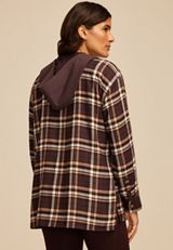 Plaid Hooded Boyfriend Button Down Shirt, C6216, small