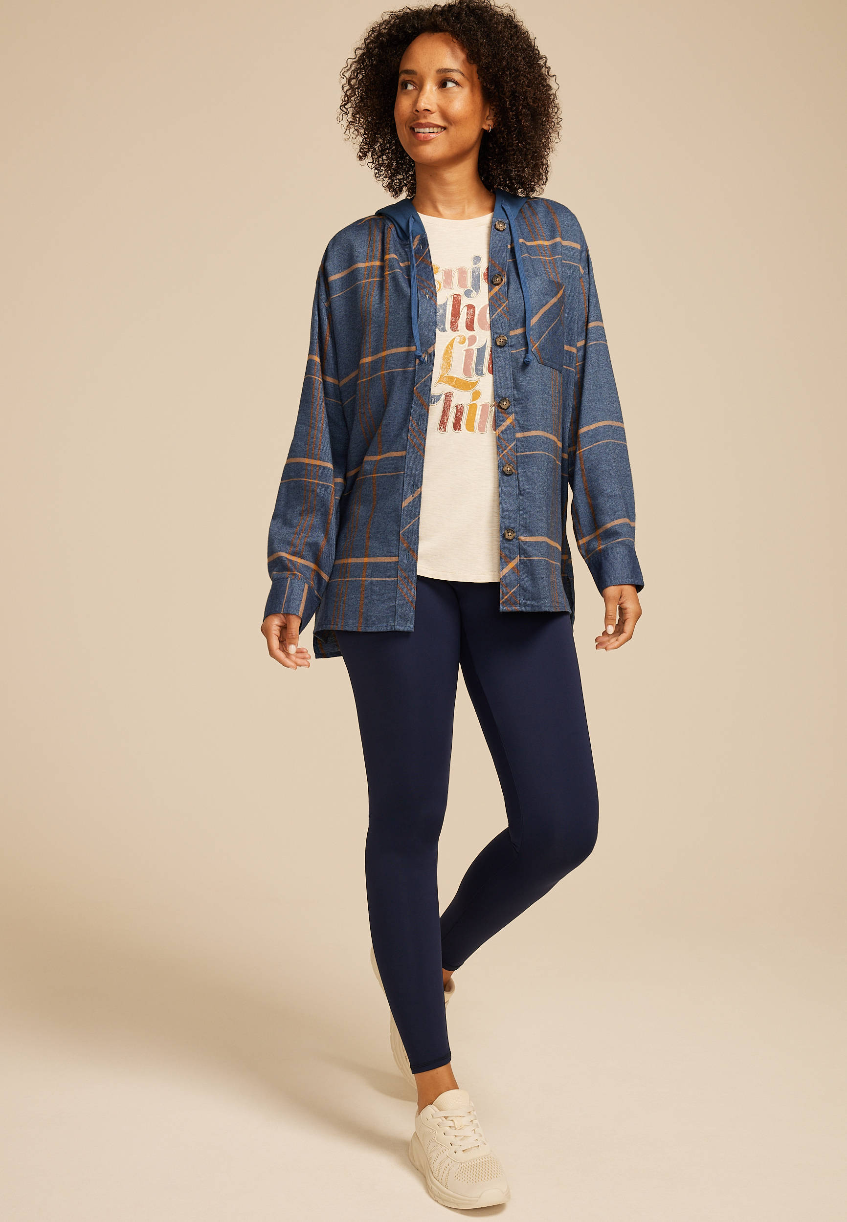 Plaid Hooded Boyfriend Button Down Shirt