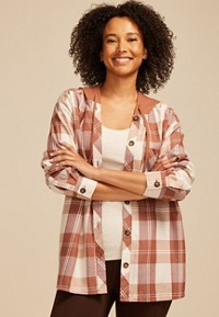 Plaid Hooded Boyfriend Button Down Shirt