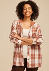 Plaid Hooded Boyfriend Button Down Shirt, C8850, small