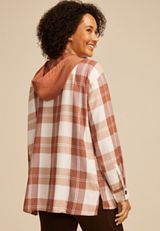 Plaid Hooded Boyfriend Button Down Shirt, C8850, small