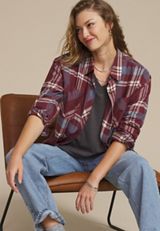 Plaid Button Down Boyfriend Shirt, C5232, small