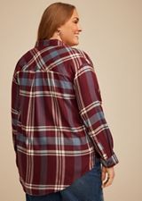 Plus Size Plaid Button Down Boyfriend Shirt, TAWNY PORT COMBO, small