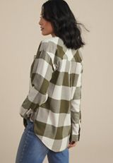 Plaid Button Down Boyfriend Shirt, DARK OLIVE COMBO, small