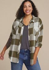 Plus Size Plaid Button Down Boyfriend Shirt, C2286, small