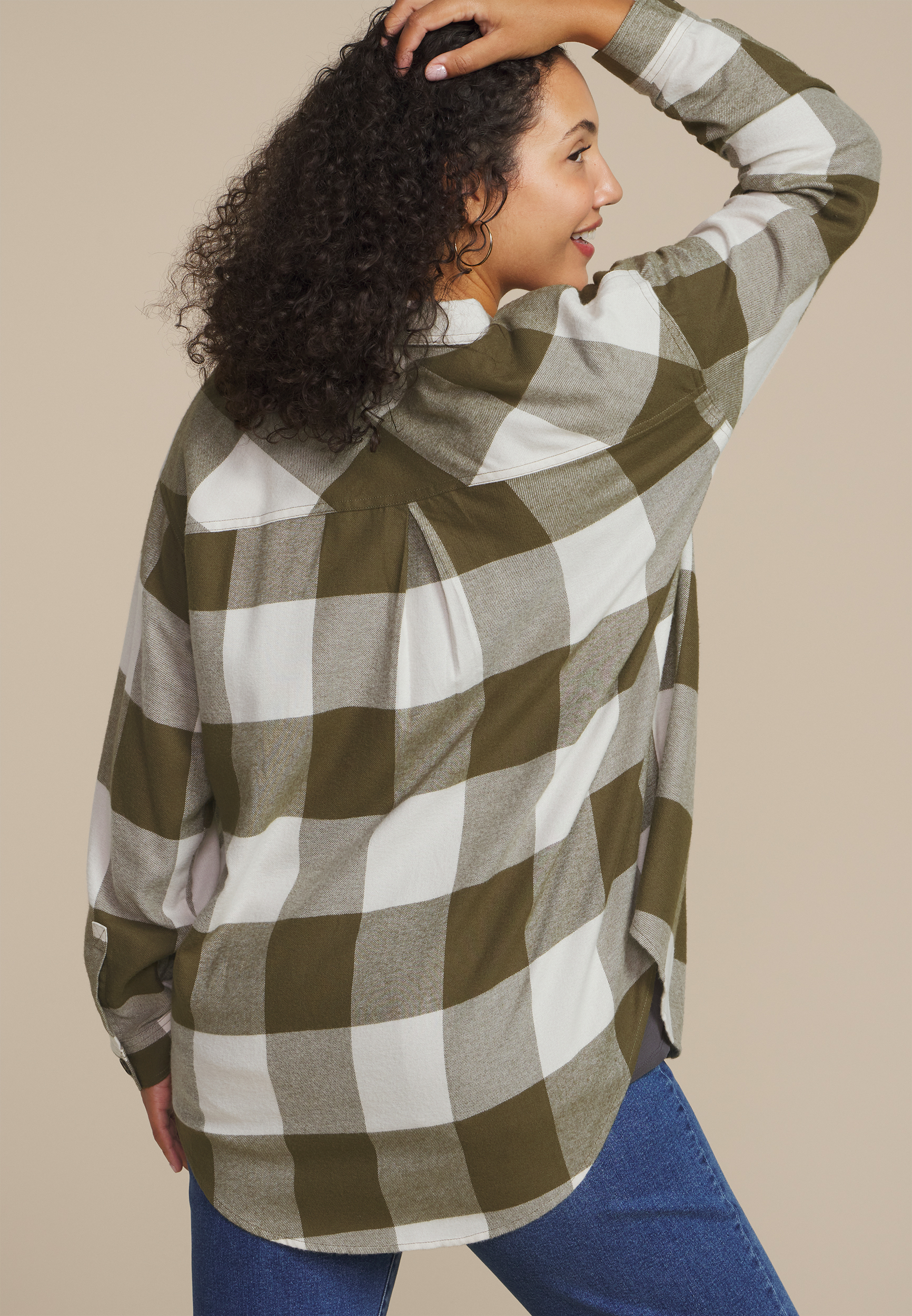Plus Size Plaid Button Down Boyfriend Shirt, C2286, large