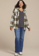 Plus Size Plaid Button Down Boyfriend Shirt, C2286, small