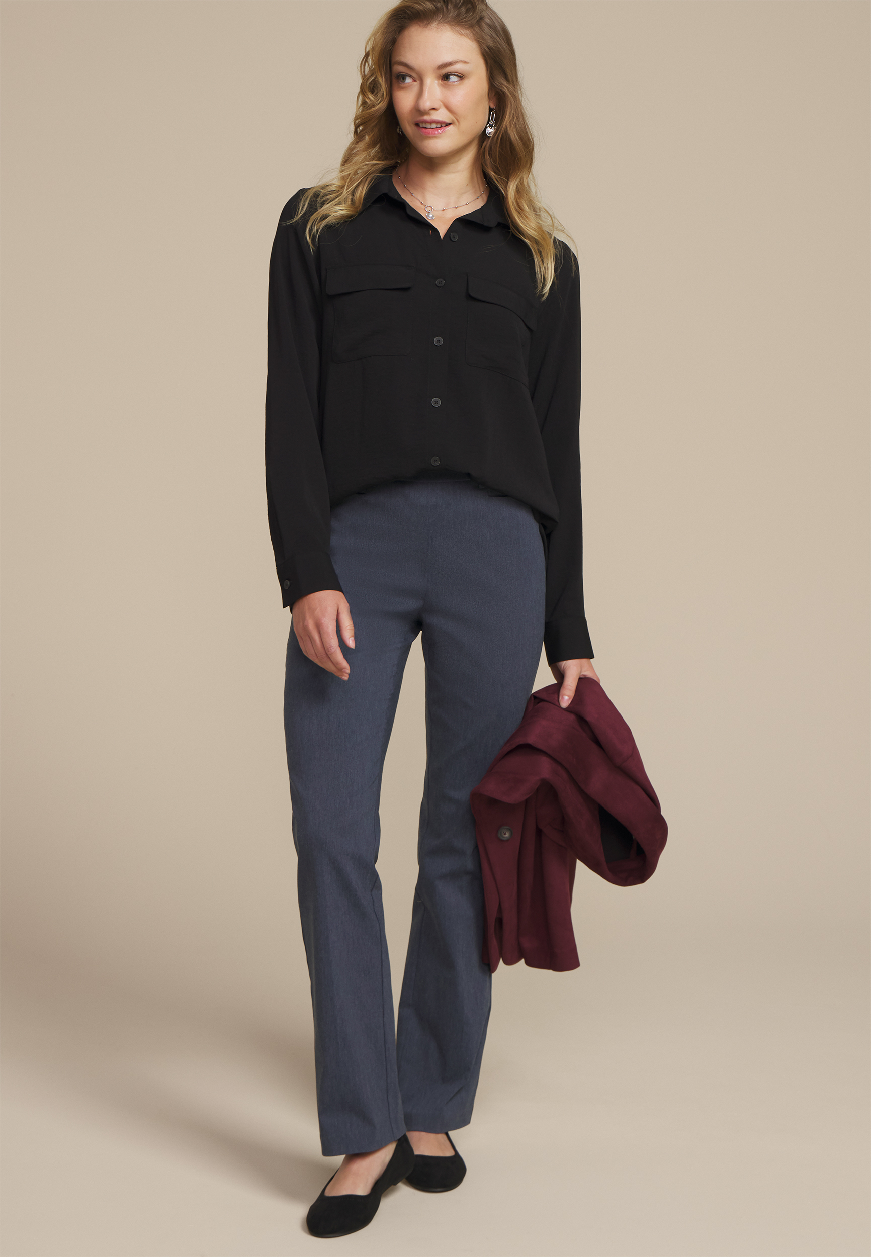 Faux Denim Bengaline Mid Rise Bootcut Pant, DENIM BLUE, large