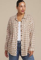 Plus Size Plaid Button Down Boyfriend Shirt, C5330, small