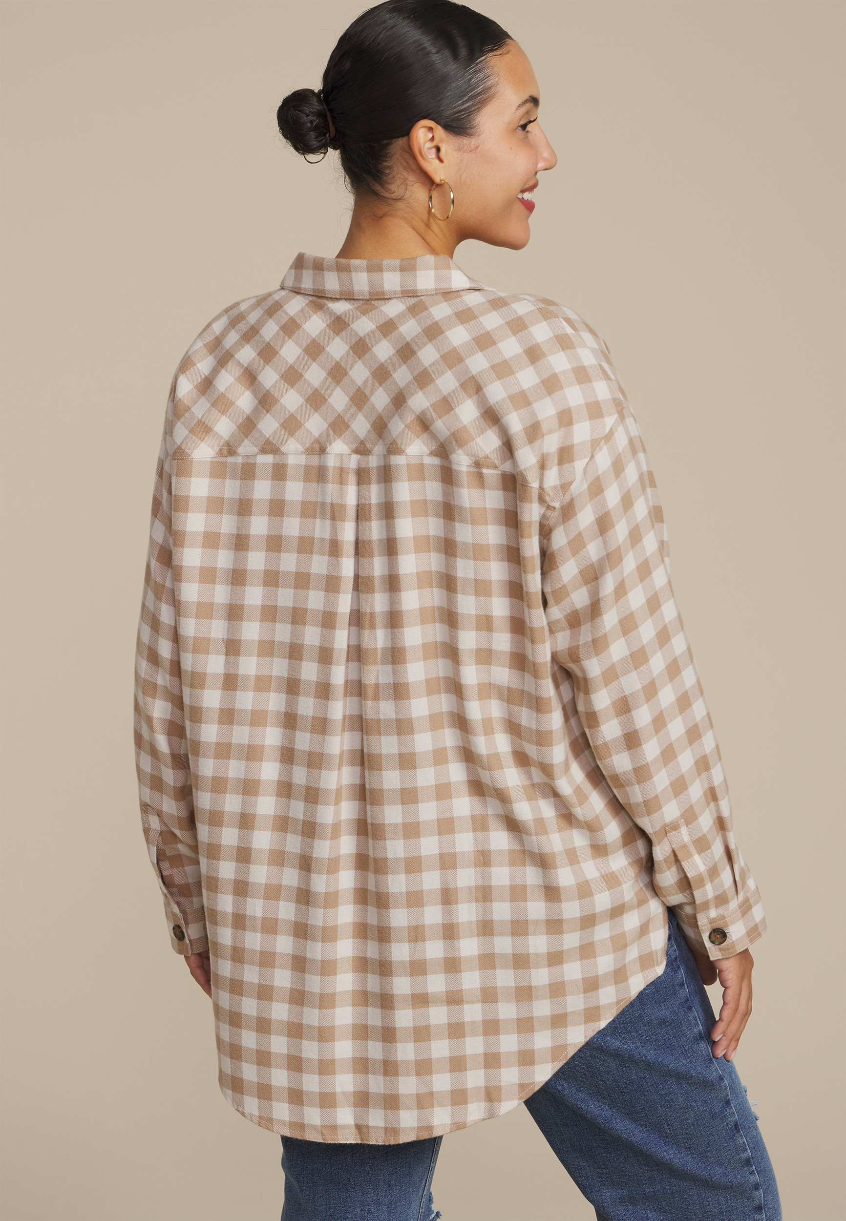 Plus Size Plaid Button Down Boyfriend Shirt, C5330, large