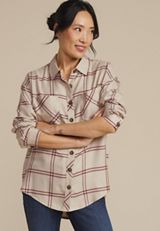 Plaid Boyfriend Button Down Shirt, C5232, small