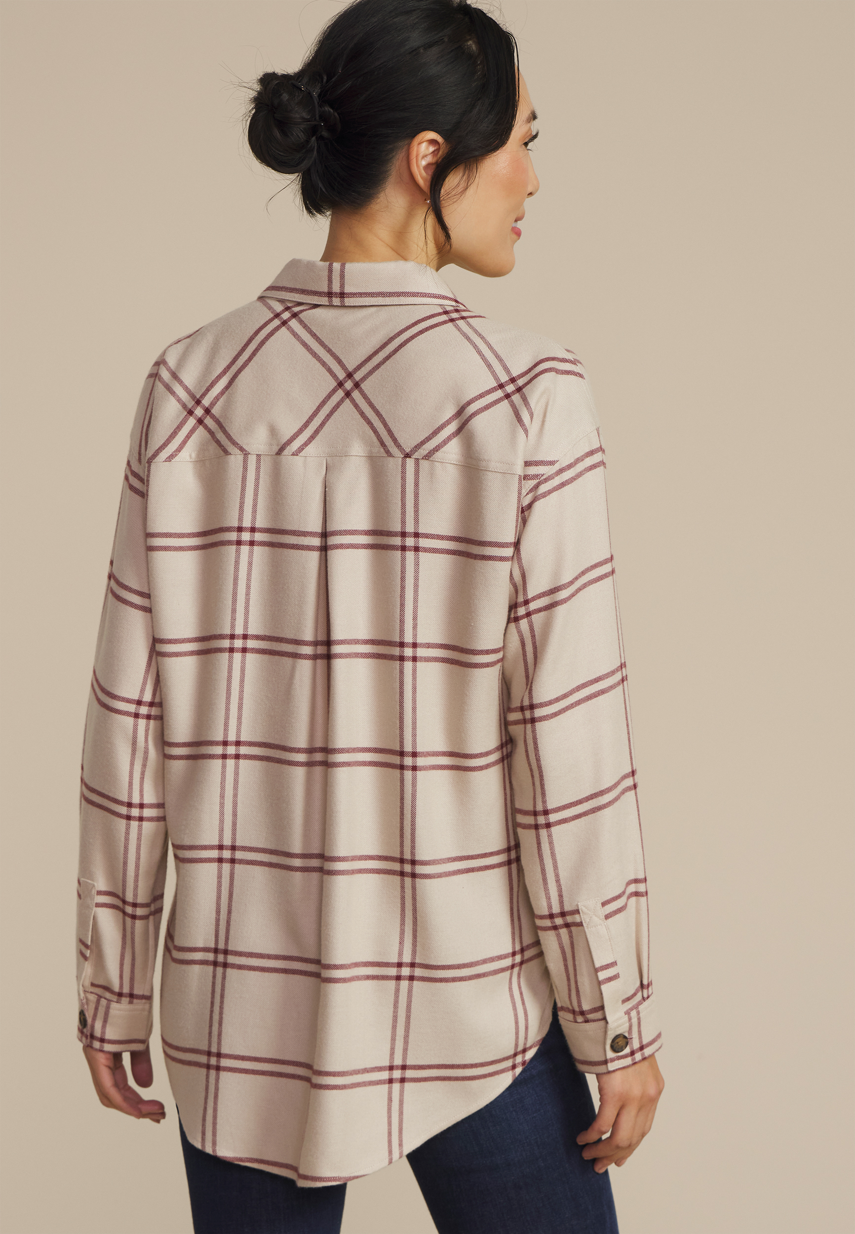 Plaid Boyfriend Button Down Shirt, C5232, large