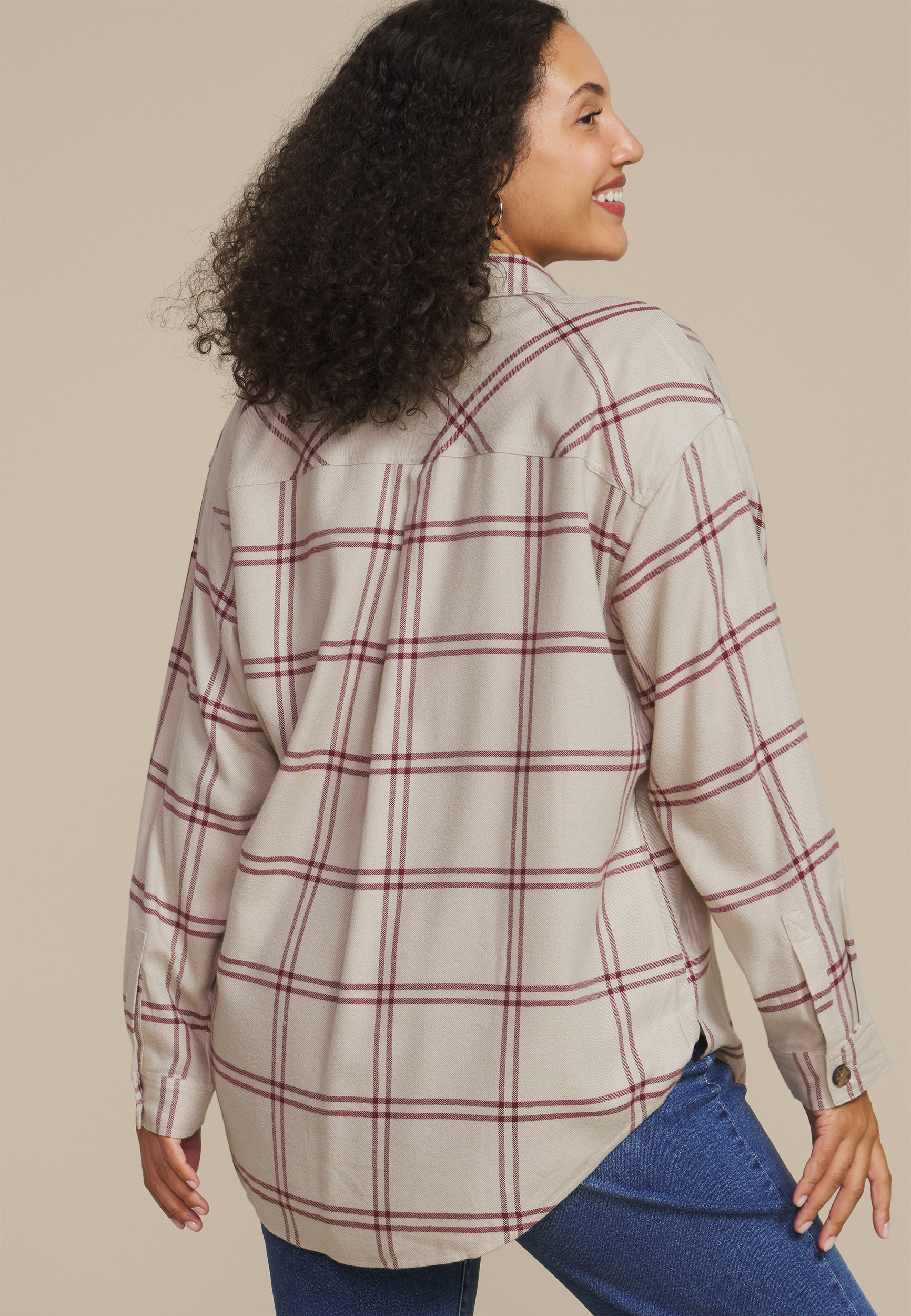 Plus Size Plaid Boyfriend Button Down Shirt, C5232, large