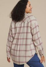 Plus Size Plaid Boyfriend Button Down Shirt, C5232, small