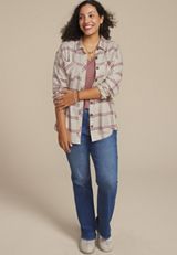 Plus Size Plaid Boyfriend Button Down Shirt, C5232, small