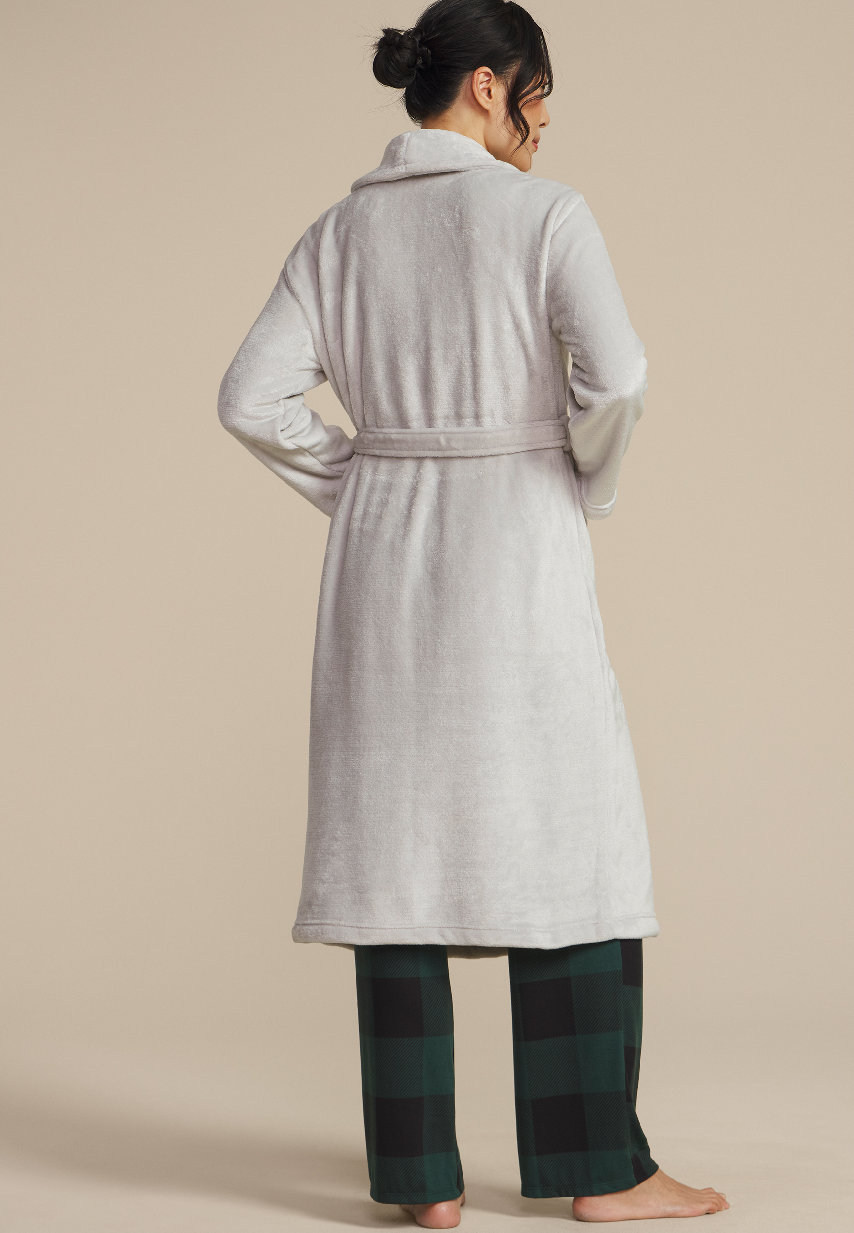 Gray Plush Long Robe, SKY FALL GRAY, large