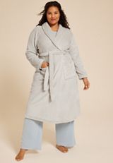Plus Size Gray Plush Long Robe, C9770, small