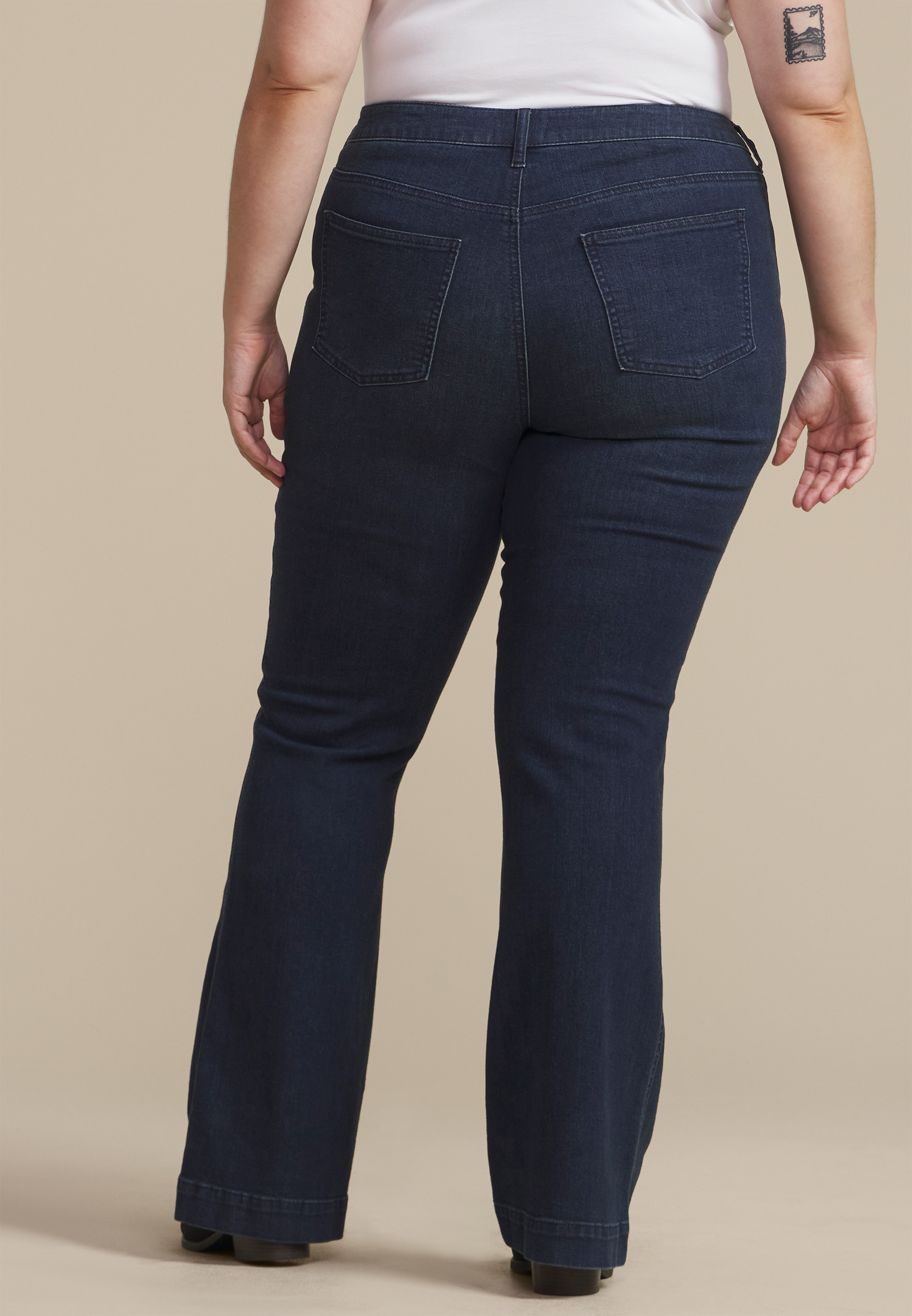 Plus Size Dark High Rise Seamed Flare Jean, DARK SANDBLAST, large
