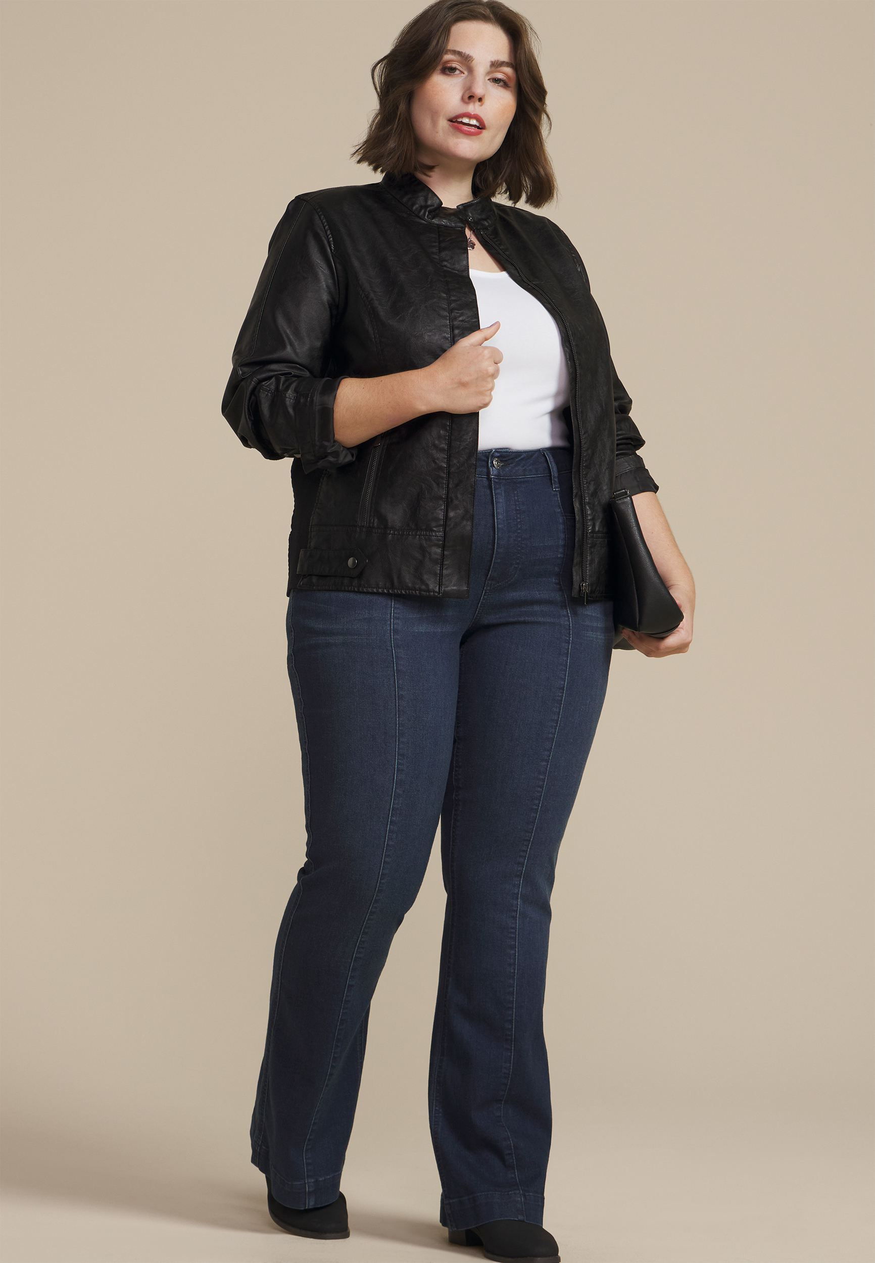 Plus Size Dark High Rise Seamed Flare Jean, DARK SANDBLAST, large