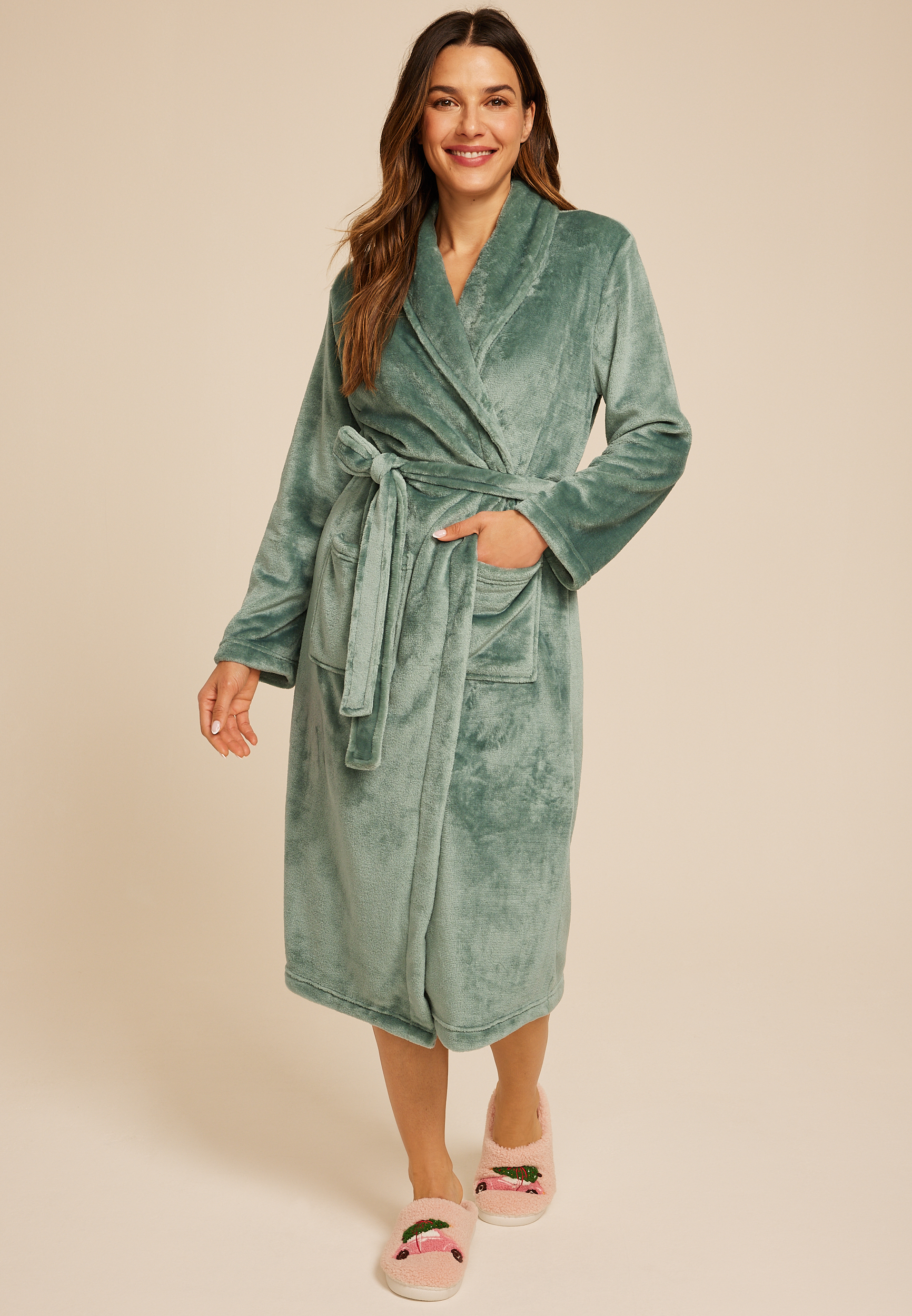 Sage Plush Long Robe, C6740, large