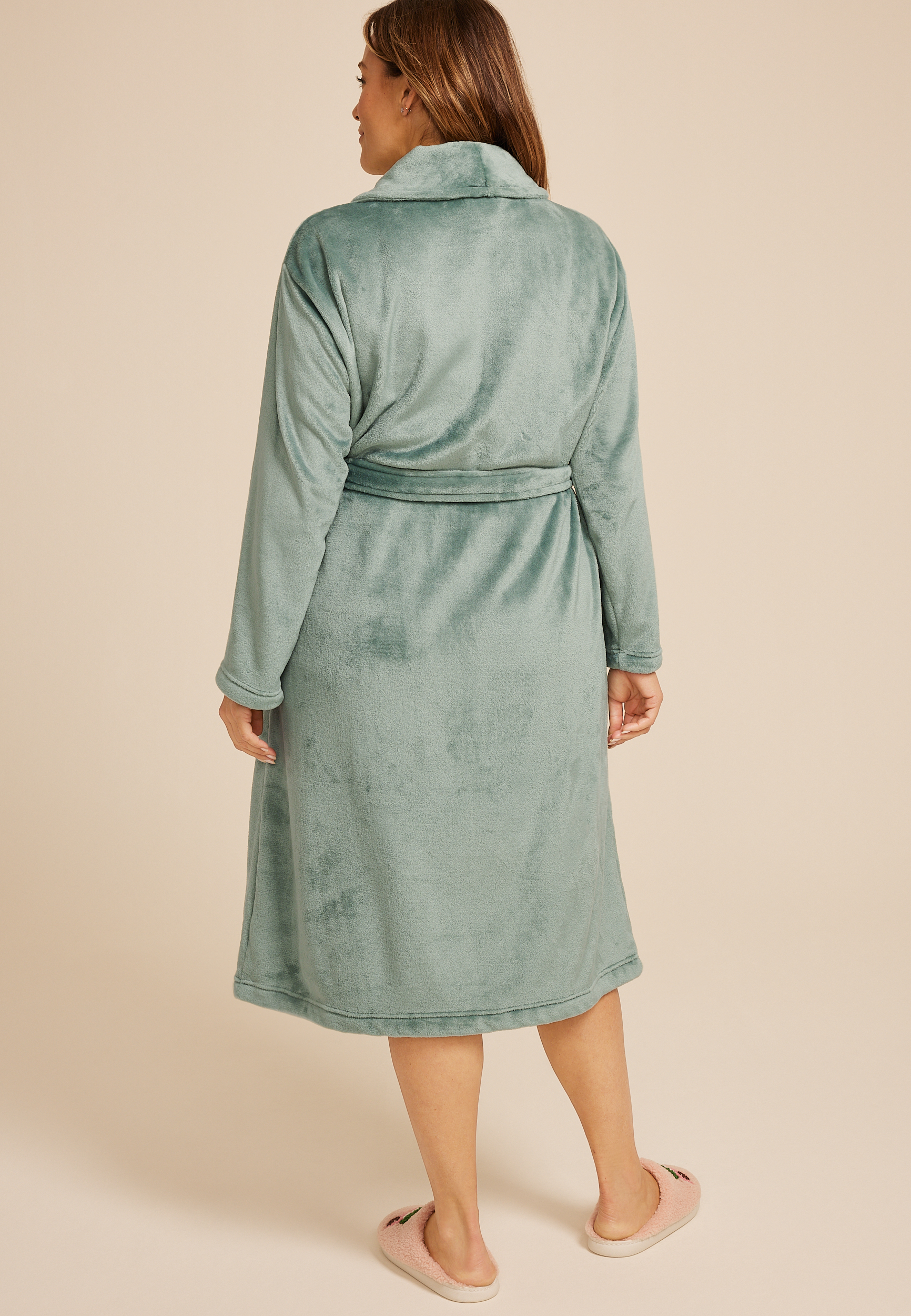 Plus Size Sage Plush Long Robe, C6740, large