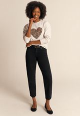Black High Rise Barrel Jean, , small