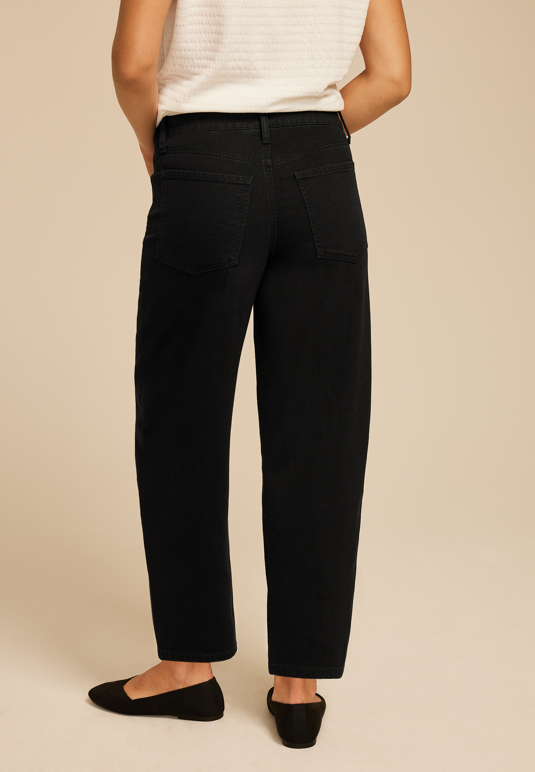 Black High Rise Barrel Jean, , large