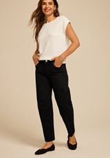 Black High Rise Barrel Jean, , small