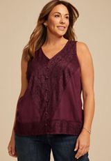 Plus Size Lace Trim V Neck Tank Top, C2424, small