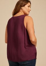 Plus Size Lace Trim V Neck Tank Top, C2424, small