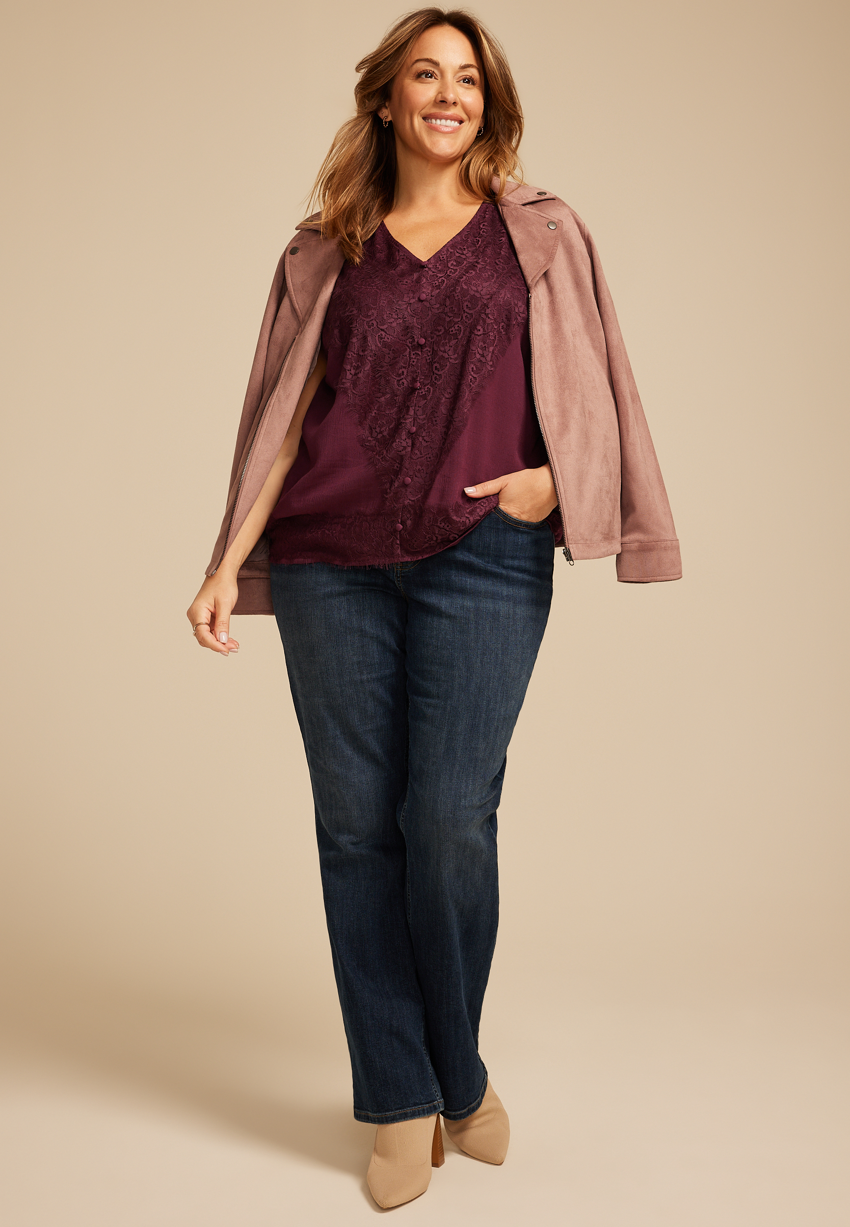 Plus Size Lace Trim V Neck Tank Top, C2424, large