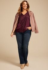 Plus Size Lace Trim V Neck Tank Top, C2424, small