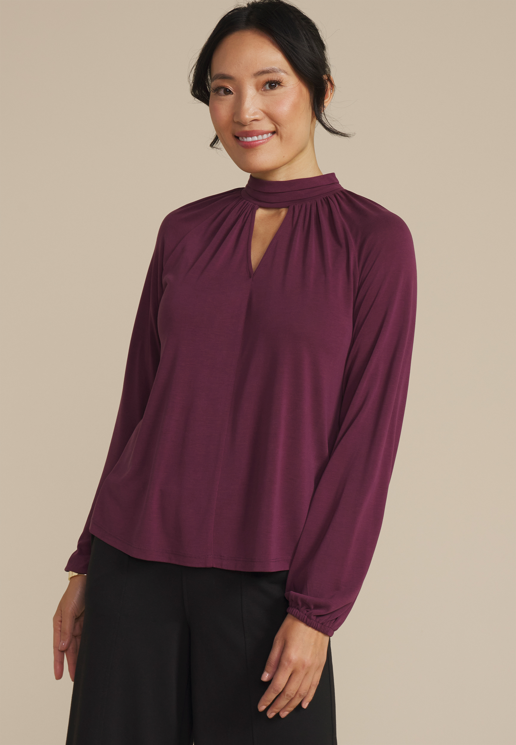Keyhole Neck Puff Sleeve Blouse