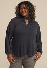 Plus Size Keyhole Neck Blouson Sleeve Blouse, C106, small