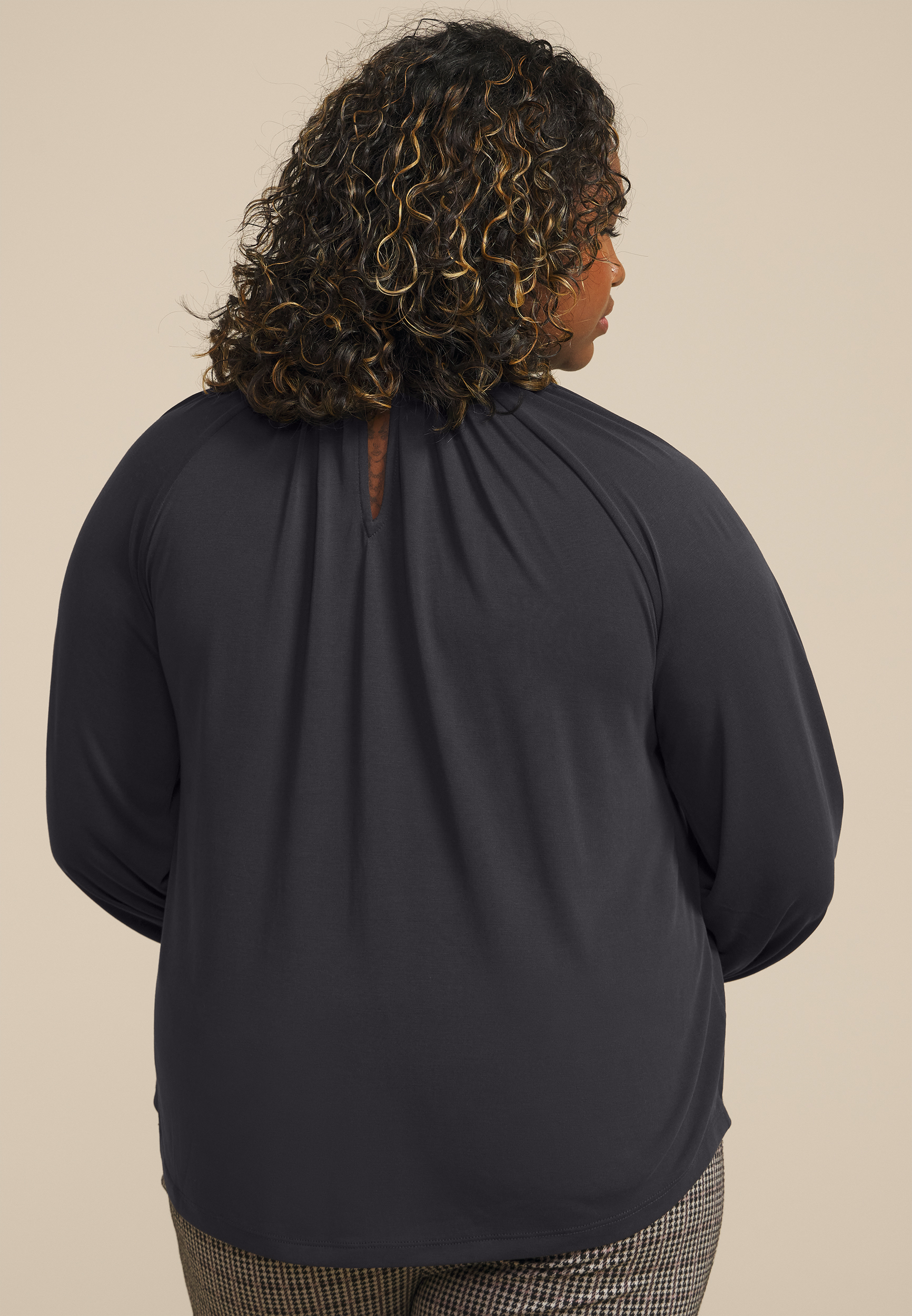 Plus Size Keyhole Neck Blouson Sleeve Blouse | maurices