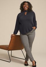 Plus Size Keyhole Neck Blouson Sleeve Blouse, C106, small