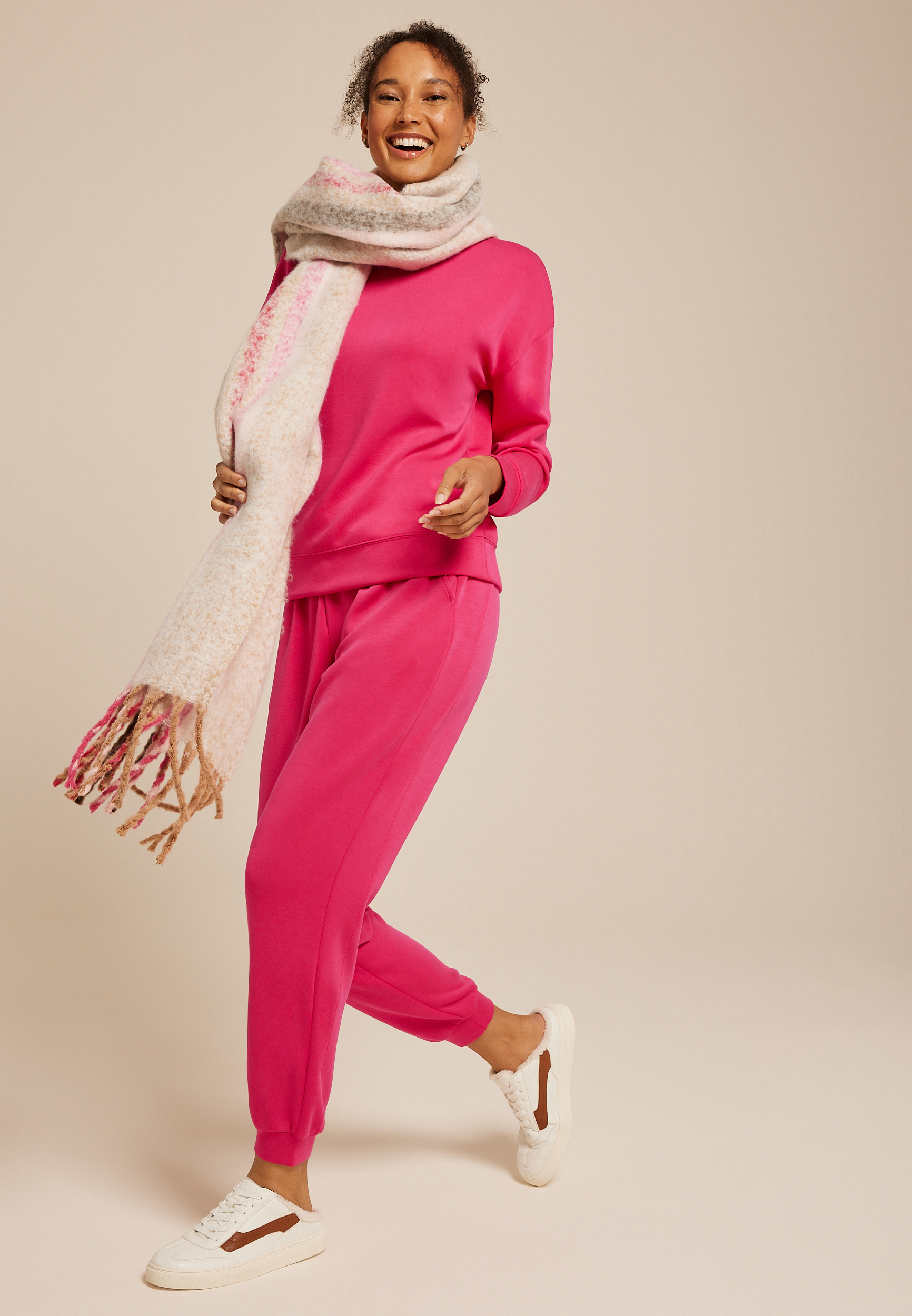 Pink Cloud Scuba Knit Crew Neck Sweatshirt, BRIGHT ROSE, large