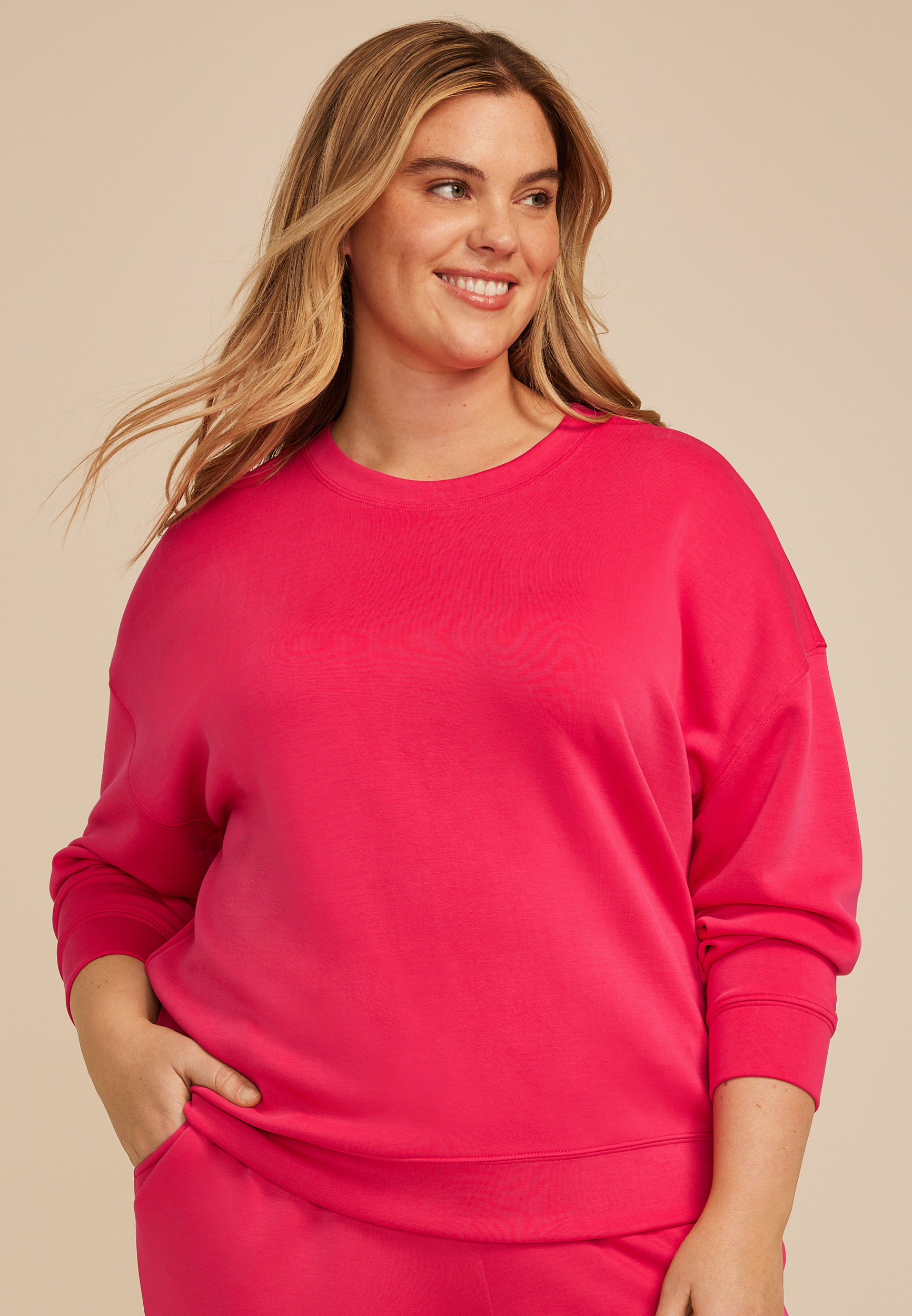 Pink Cloud Scuba Knit Crew Neck Sweatshirt, BRIGHT ROSE, large