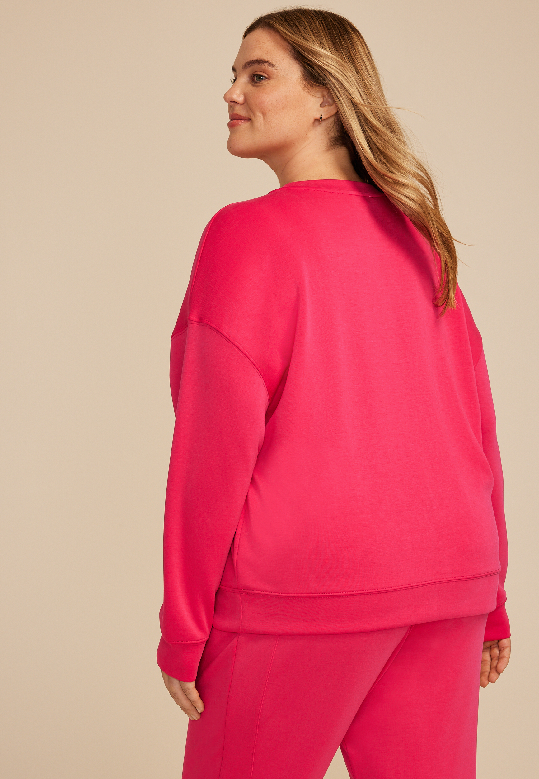 Pink Cloud Scuba Knit Crew Neck Sweatshirt, BRIGHT ROSE, large